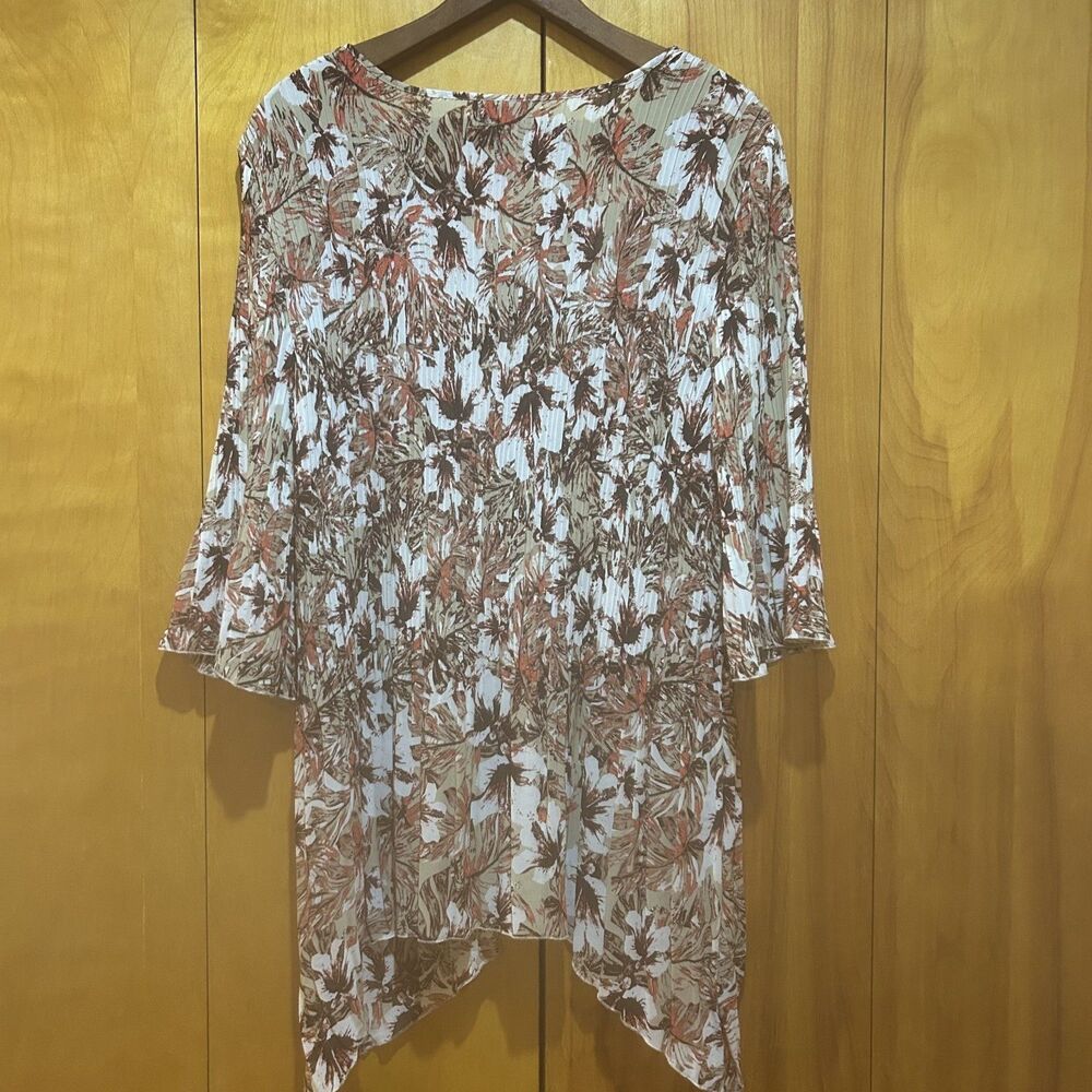 Catherines Autumn Multicolor Abstract Print Pleat Blouse-Crochet Trim-Sz 0X-Boho - Picture 6 of 11
